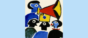 AI gegenereerd beeld 5 mensen debat, Henri Matisse.